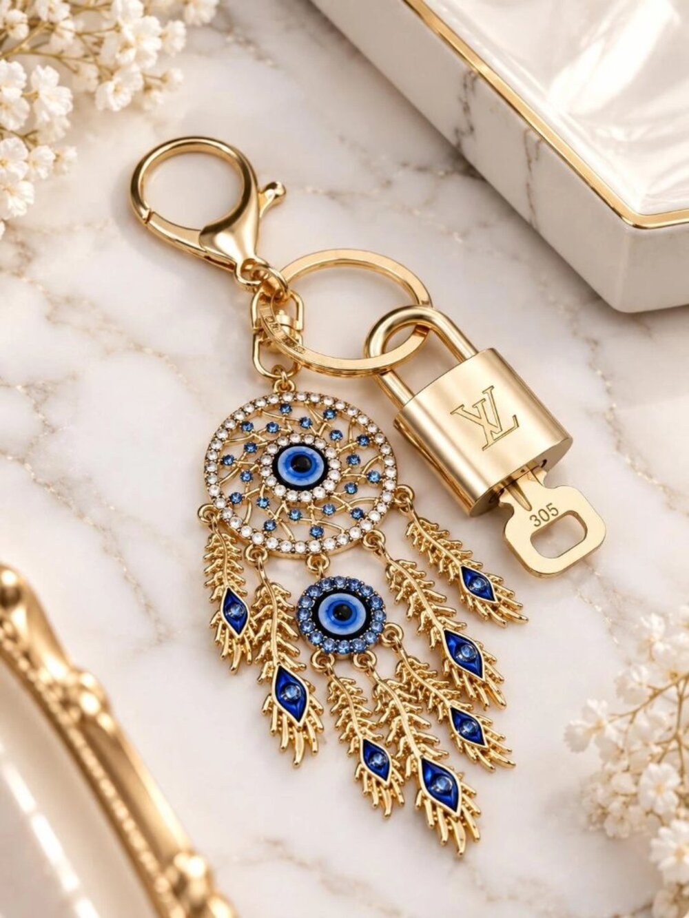 Authentic Louis Vuitton Padlock Gold 🔒 Key Set + Unbranded Dream Catcher Charm